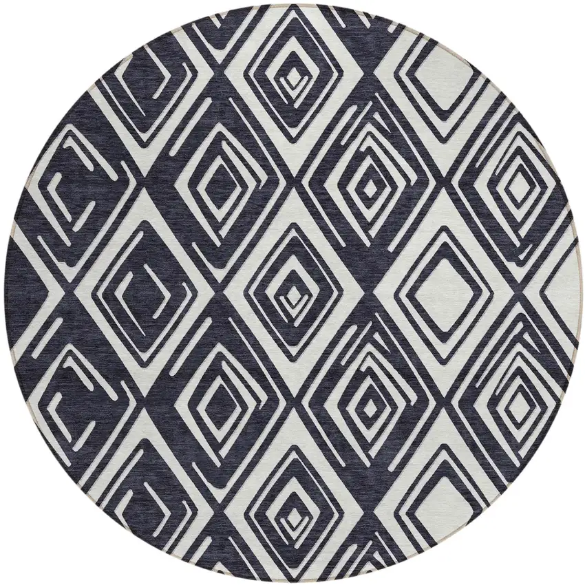 8' Black And Ivory Round Geometric Washable Indoor Outdoor Area Rug Photo 2