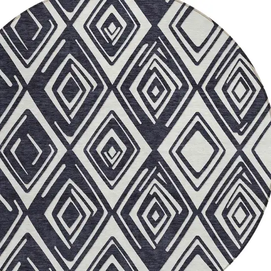 8' Black And Ivory Round Geometric Washable Indoor Outdoor Area Rug Photo 6