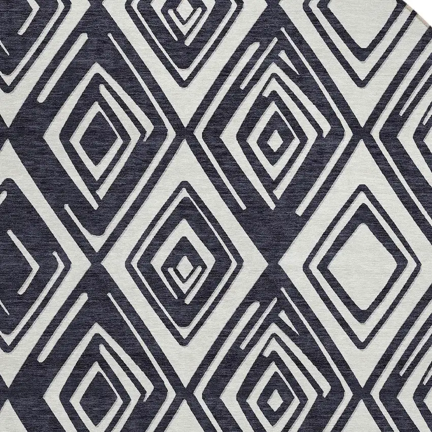 8' Black And Ivory Round Geometric Washable Indoor Outdoor Area Rug Photo 4