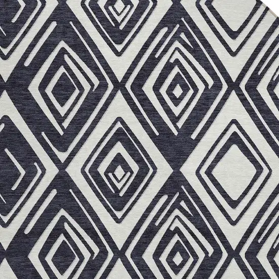 8' Black And Ivory Round Geometric Washable Indoor Outdoor Area Rug Photo 4