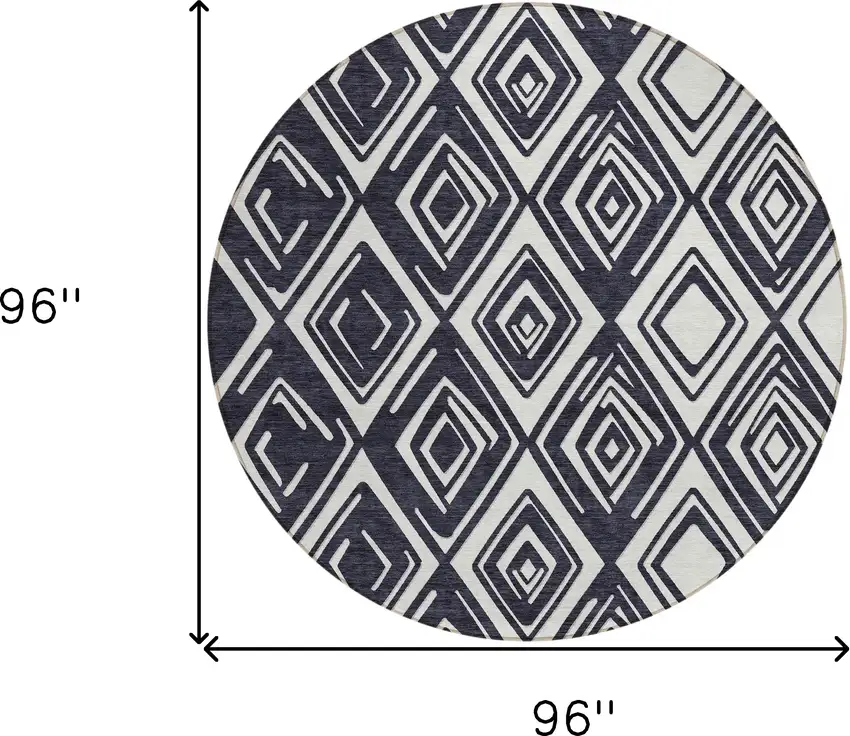 8' Black And Ivory Round Geometric Washable Indoor Outdoor Area Rug Photo 3