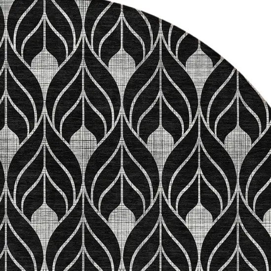8' Black And Ivory Round Geometric Washable Indoor Outdoor Area Rug Photo 5
