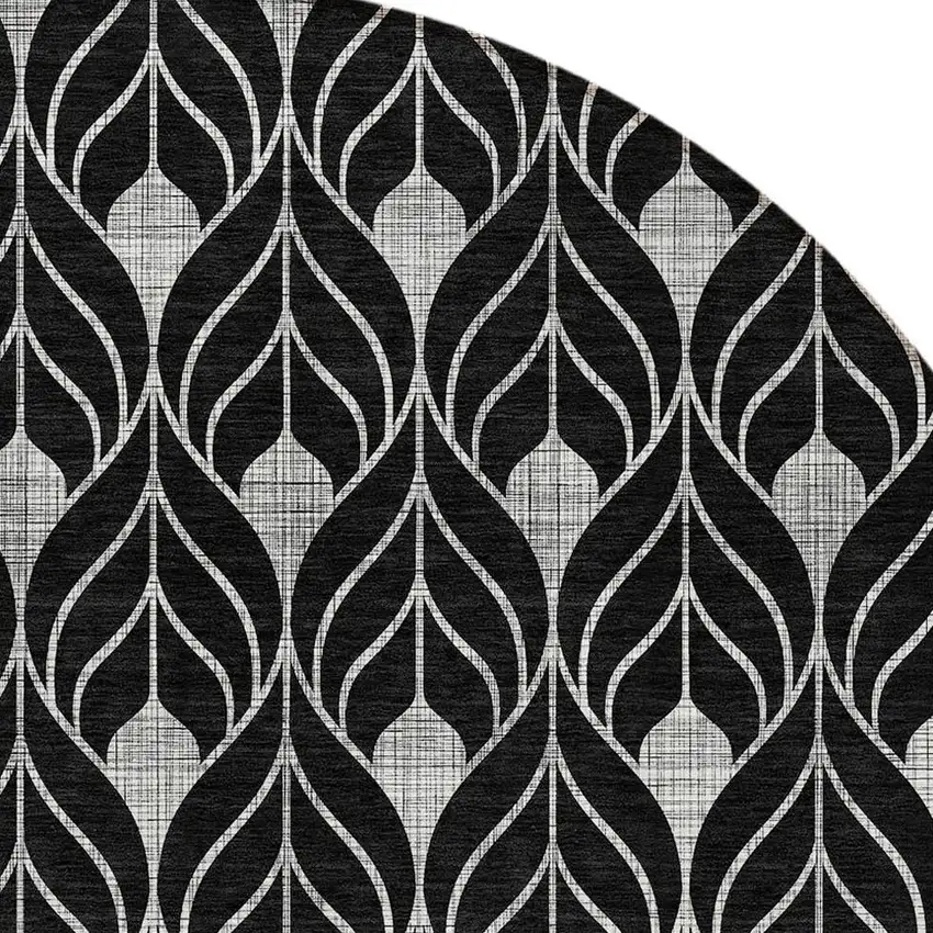 8' Black And Ivory Round Geometric Washable Indoor Outdoor Area Rug Photo 5
