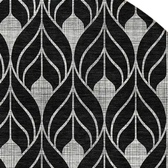 8' Black And Ivory Round Geometric Washable Indoor Outdoor Area Rug Photo 4