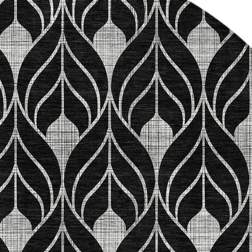 8' Black And Ivory Round Geometric Washable Indoor Outdoor Area Rug Photo 4