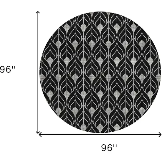 8' Black And Ivory Round Geometric Washable Indoor Outdoor Area Rug Photo 3