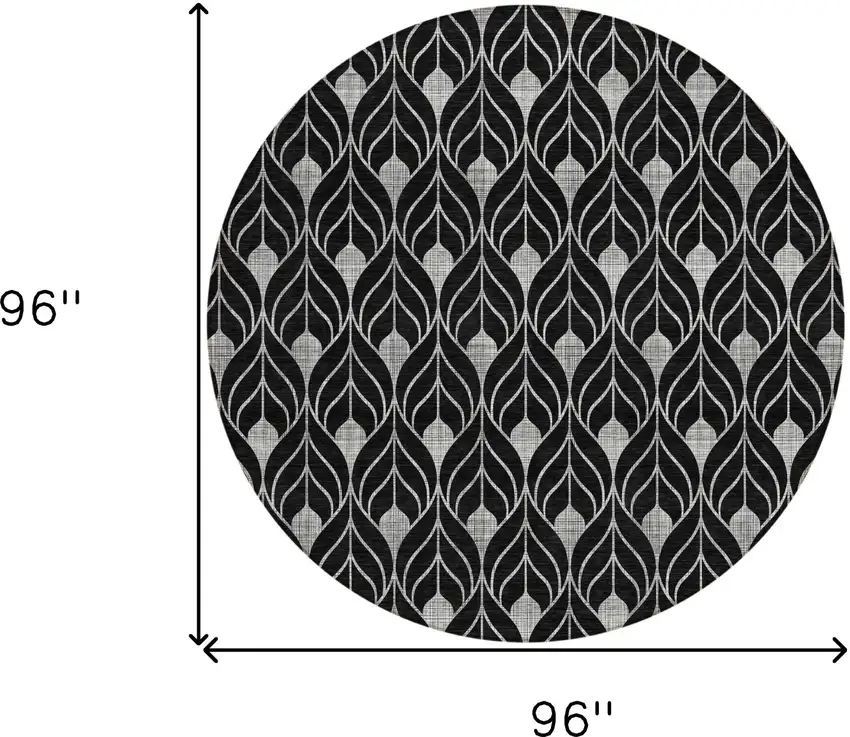 8' Black And Ivory Round Geometric Washable Indoor Outdoor Area Rug Photo 3