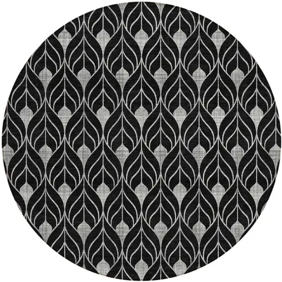 8' Black And Ivory Round Geometric Washable Indoor Outdoor Area Rug Photo 2