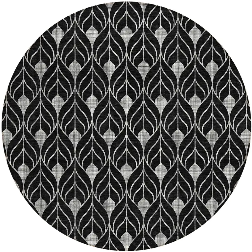 8' Black And Ivory Round Geometric Washable Indoor Outdoor Area Rug Photo 2