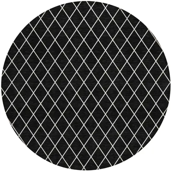 8' Black And Ivory Round Geometric Washable Indoor Outdoor Area Rug Photo 2