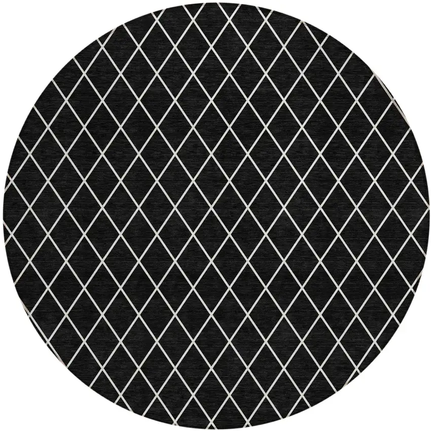 8' Black And Ivory Round Geometric Washable Indoor Outdoor Area Rug Photo 2