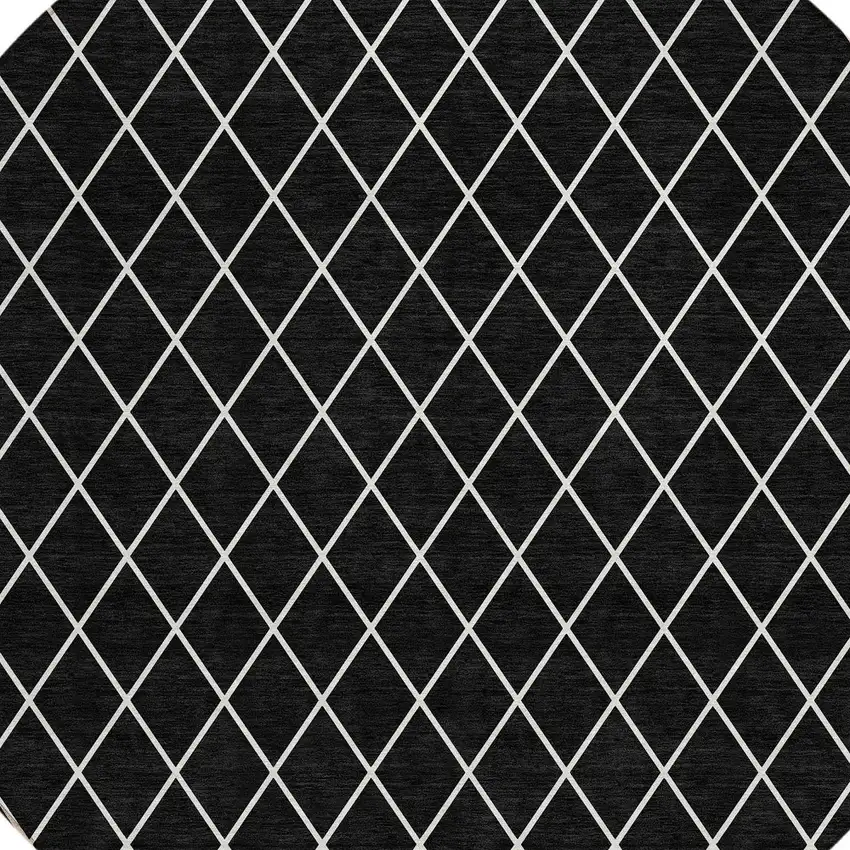 8' Black And Ivory Round Geometric Washable Indoor Outdoor Area Rug Photo 5