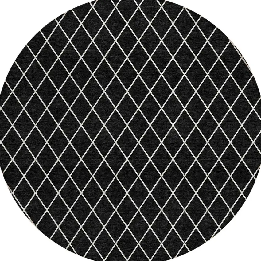 8' Black And Ivory Round Geometric Washable Indoor Outdoor Area Rug Photo 6