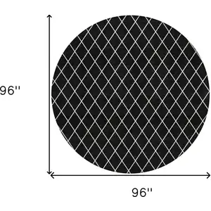 Photo of 8' Black And Ivory Round Geometric Washable Indoor Outdoor Area Rug