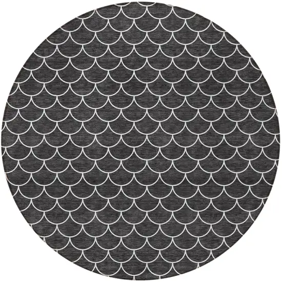 8' Black And Ivory Round Geometric Washable Indoor Outdoor Area Rug Photo 6