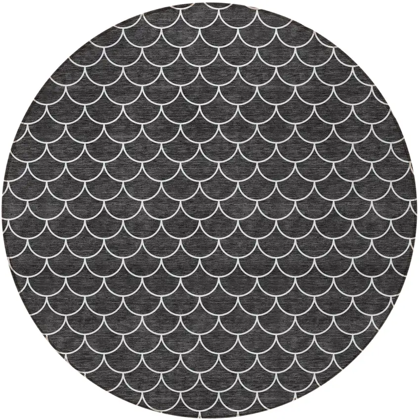8' Black And Ivory Round Geometric Washable Indoor Outdoor Area Rug Photo 6