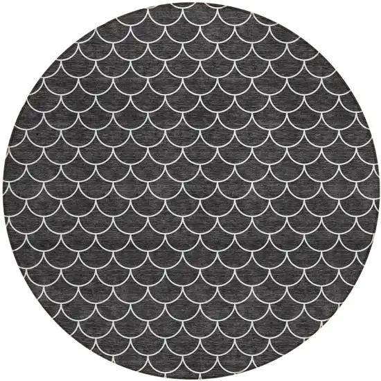 8' Black And Ivory Round Geometric Washable Indoor Outdoor Area Rug Photo 2