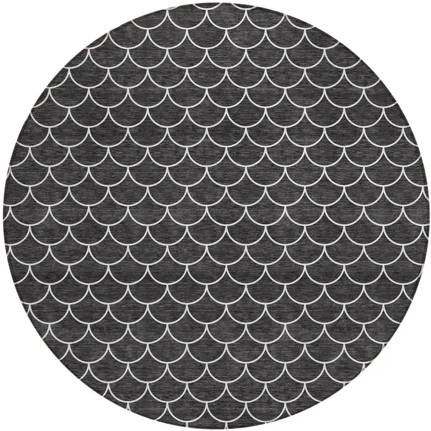 8' Black And Ivory Round Geometric Washable Indoor Outdoor Area Rug Photo 2