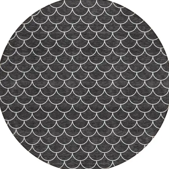 8' Black And Ivory Round Geometric Washable Indoor Outdoor Area Rug Photo 5