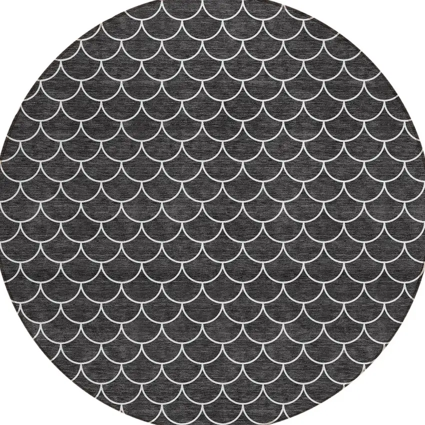 8' Black And Ivory Round Geometric Washable Indoor Outdoor Area Rug Photo 5