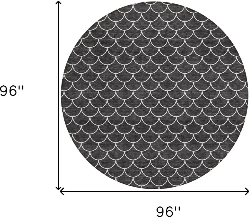 8' Black And Ivory Round Geometric Washable Indoor Outdoor Area Rug Photo 3