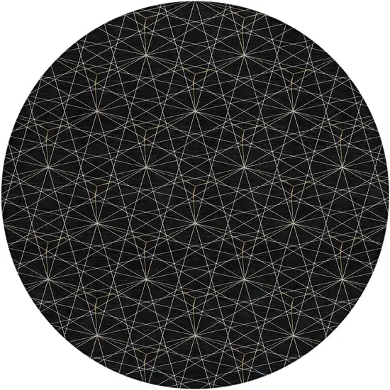 8' Black And Ivory Round Geometric Washable Indoor Outdoor Area Rug Photo 5