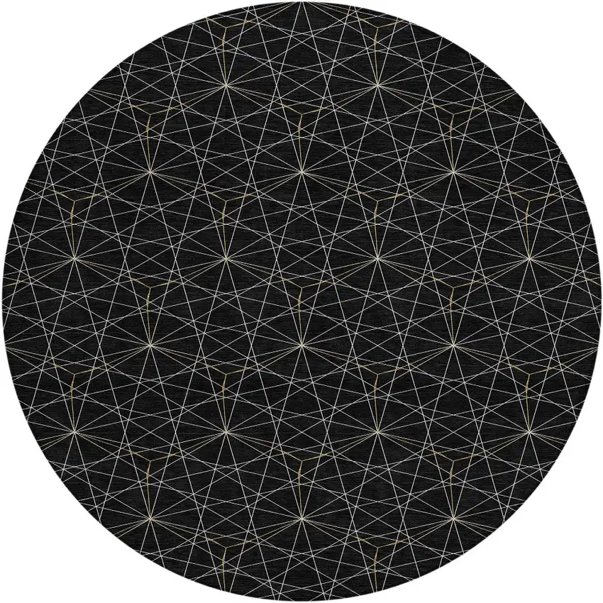8' Black And Ivory Round Geometric Washable Indoor Outdoor Area Rug Photo 5