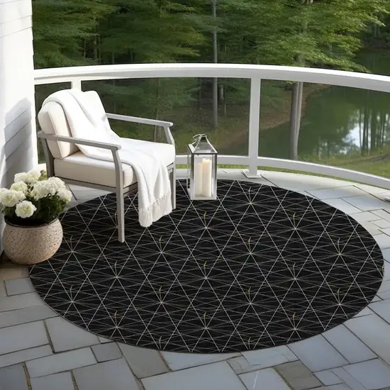 8' Black And Ivory Round Geometric Washable Indoor Outdoor Area Rug Photo 6