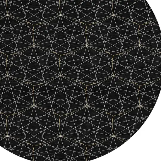 8' Black And Ivory Round Geometric Washable Indoor Outdoor Area Rug Photo 4