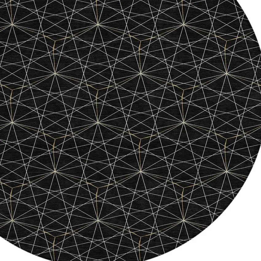 8' Black And Ivory Round Geometric Washable Indoor Outdoor Area Rug Photo 4
