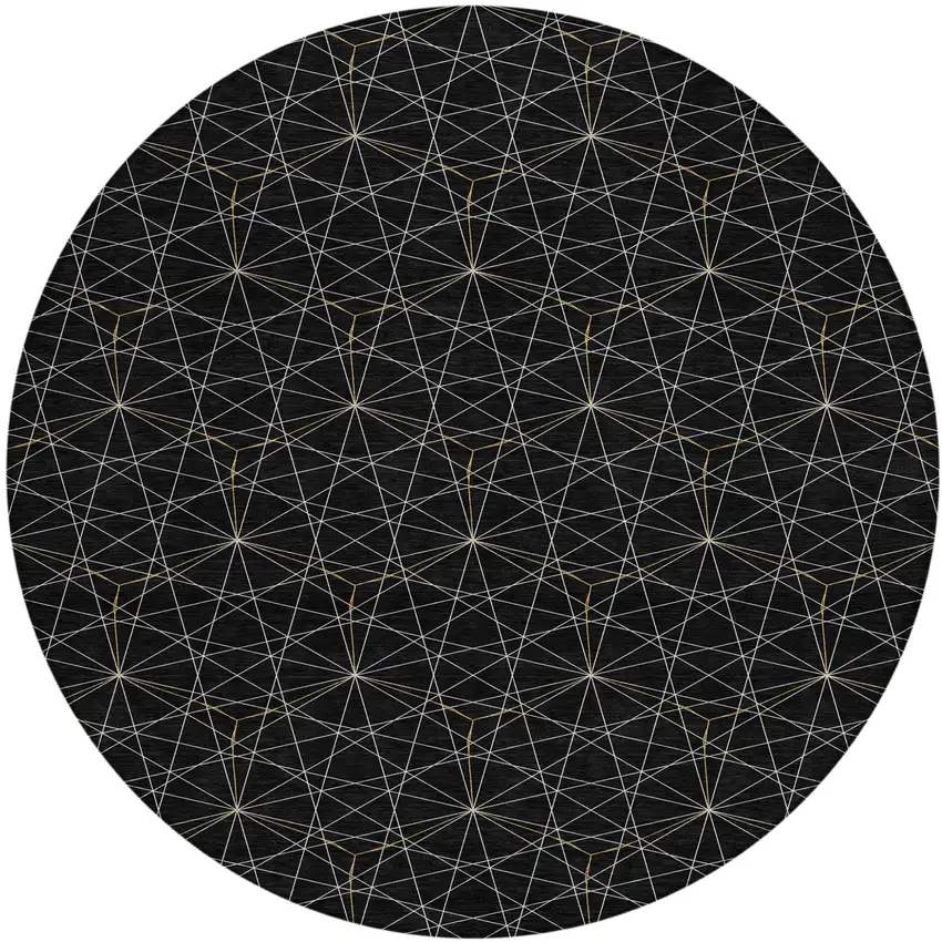 8' Black And Ivory Round Geometric Washable Indoor Outdoor Area Rug Photo 2
