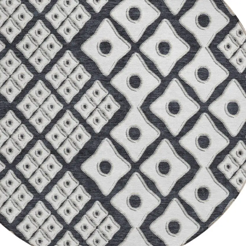 8' Black And Ivory Round Geometric Washable Indoor Outdoor Area Rug Photo 4