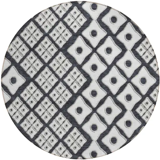 8' Black And Ivory Round Geometric Washable Indoor Outdoor Area Rug Photo 2