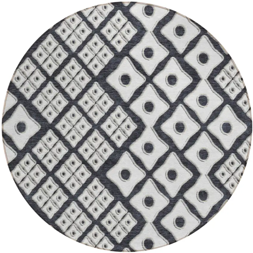 8' Black And Ivory Round Geometric Washable Indoor Outdoor Area Rug Photo 2