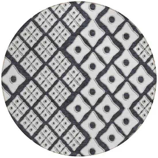 8' Black And Ivory Round Geometric Washable Indoor Outdoor Area Rug Photo 6