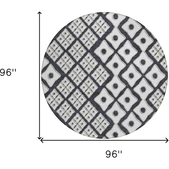 8' Black And Ivory Round Geometric Washable Indoor Outdoor Area Rug Photo 3