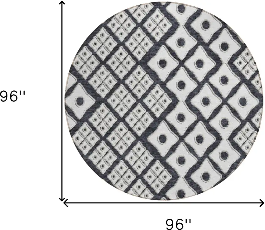 8' Black And Ivory Round Geometric Washable Indoor Outdoor Area Rug Photo 3