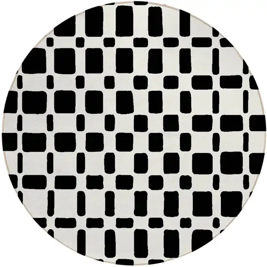 8' Black And Ivory Round Geometric Washable Indoor Outdoor Area Rug Photo 2
