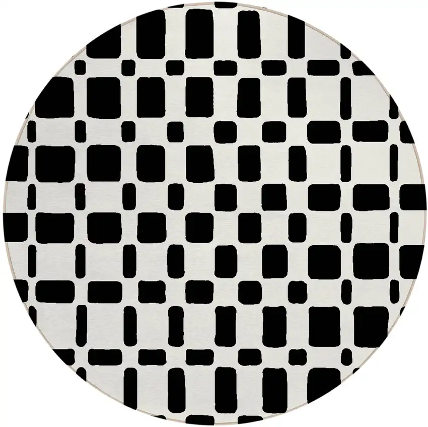 8' Black And Ivory Round Geometric Washable Indoor Outdoor Area Rug Photo 2