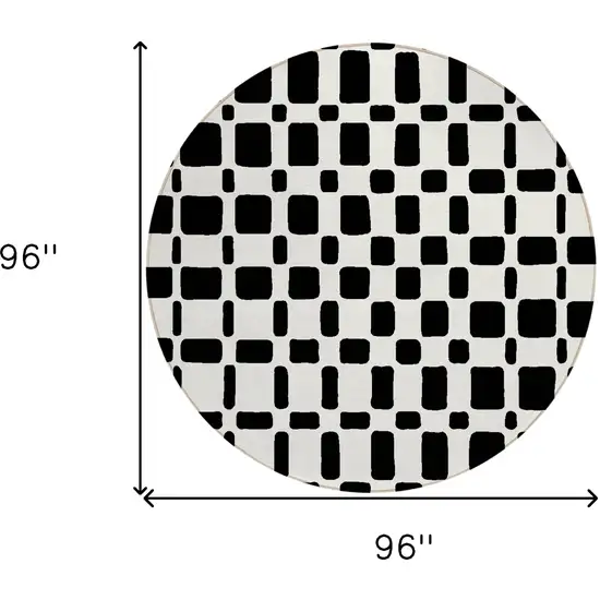 8' Black And Ivory Round Geometric Washable Indoor Outdoor Area Rug Photo 3