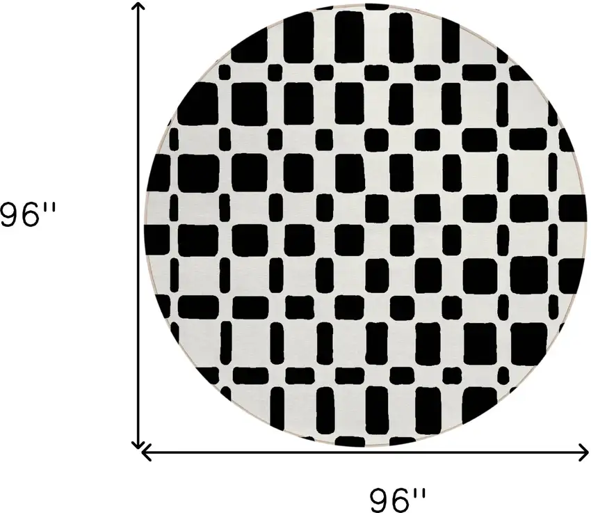 8' Black And Ivory Round Geometric Washable Indoor Outdoor Area Rug Photo 3