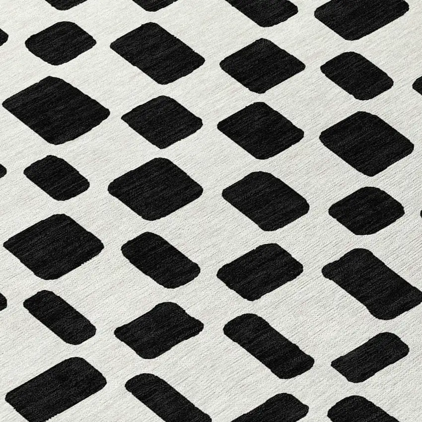 8' Black And Ivory Round Geometric Washable Indoor Outdoor Area Rug Photo 8