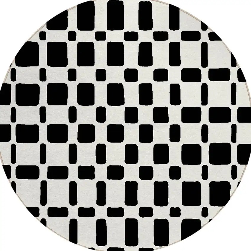 8' Black And Ivory Round Geometric Washable Indoor Outdoor Area Rug Photo 5