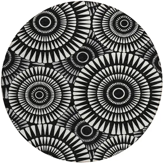 8' Black And Ivory Round Geometric Washable Indoor Outdoor Area Rug Photo 2