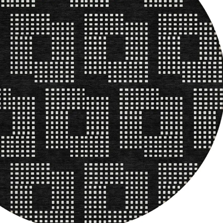 8' Black And Ivory Round Geometric Washable Indoor Outdoor Area Rug Photo 5