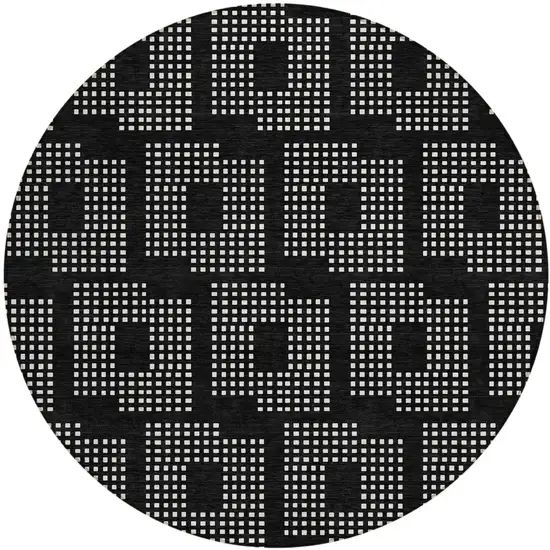 8' Black And Ivory Round Geometric Washable Indoor Outdoor Area Rug Photo 2