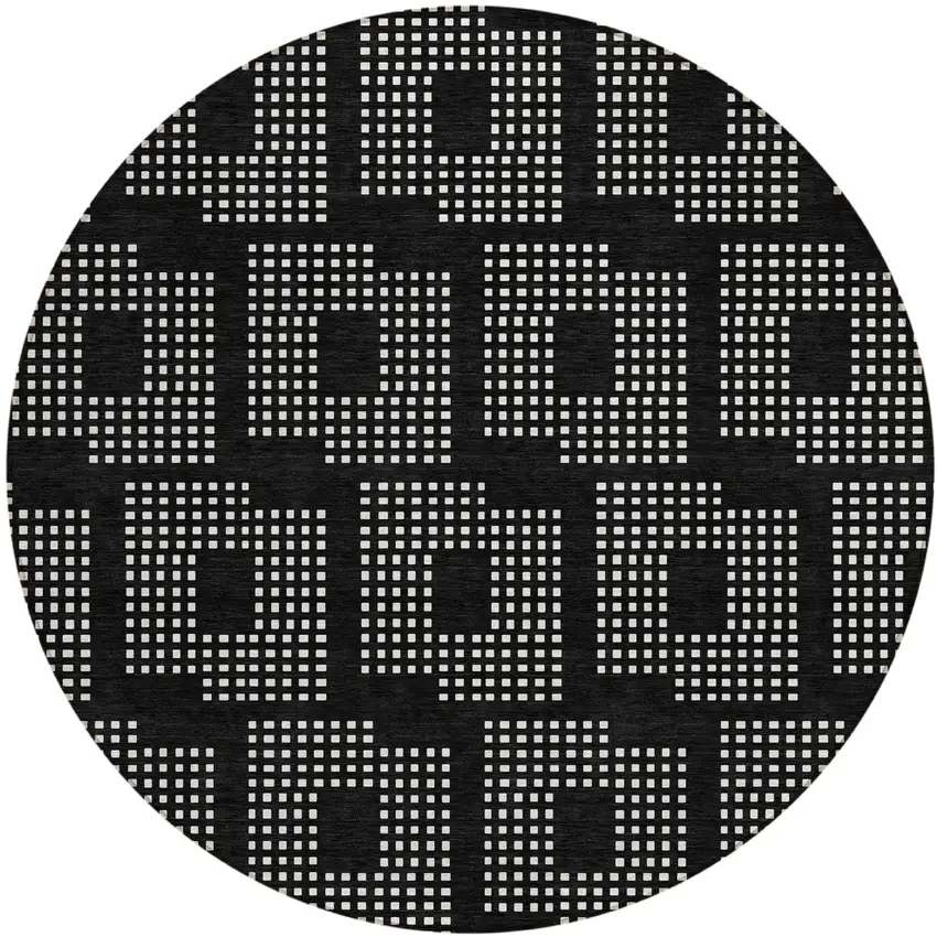8' Black And Ivory Round Geometric Washable Indoor Outdoor Area Rug Photo 2