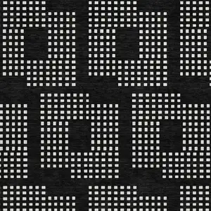 Photo of 8' Black And Ivory Round Geometric Washable Indoor Outdoor Area Rug