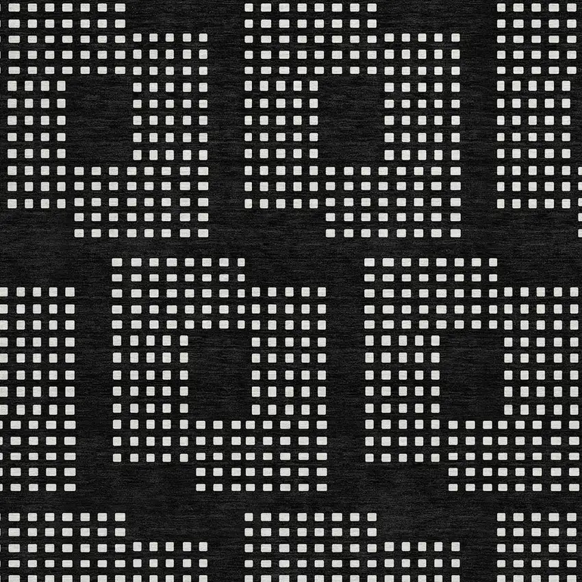 8' Black And Ivory Round Geometric Washable Indoor Outdoor Area Rug Photo 4