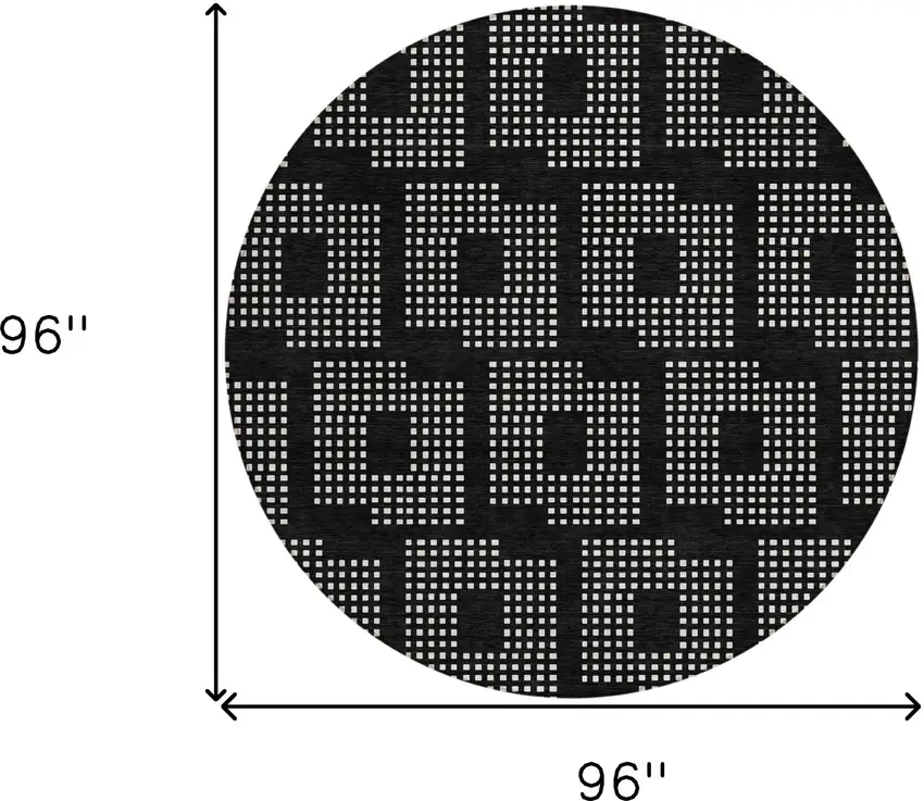 8' Black And Ivory Round Geometric Washable Indoor Outdoor Area Rug Photo 3